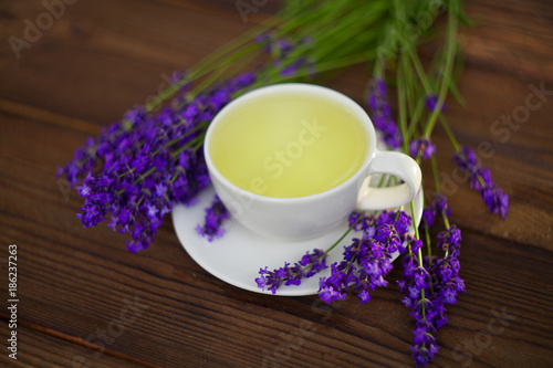 delicious green tea in a beautiful glass bowl on table