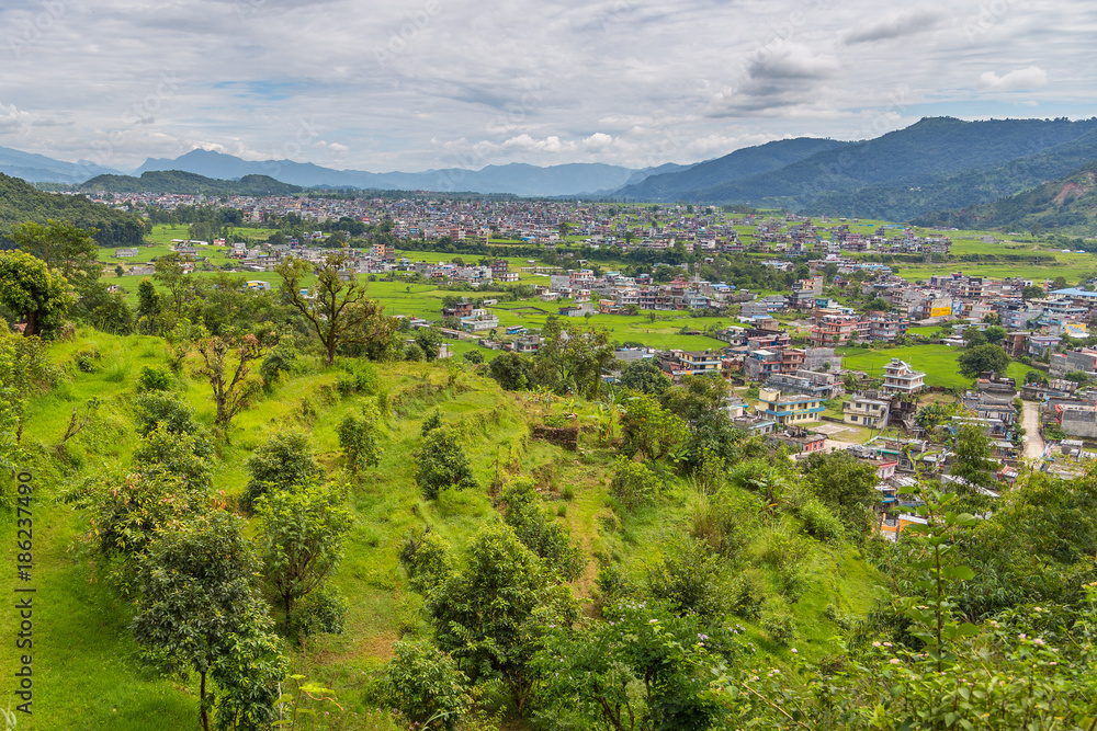 View from the Peace Pagoda viewpoint on the Pokhara town.
