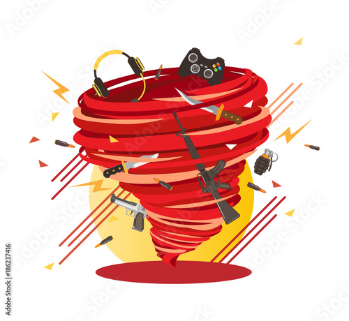 Crazy Hard Core gamer swirl, mad gaming hurricane, vector illustration
