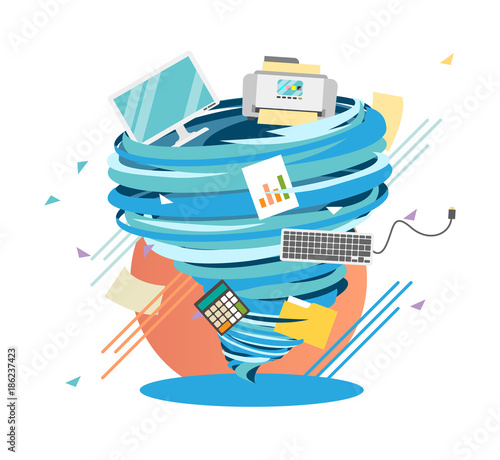 Crazy Worklife swirl, mad office hurricane, vector illustration
