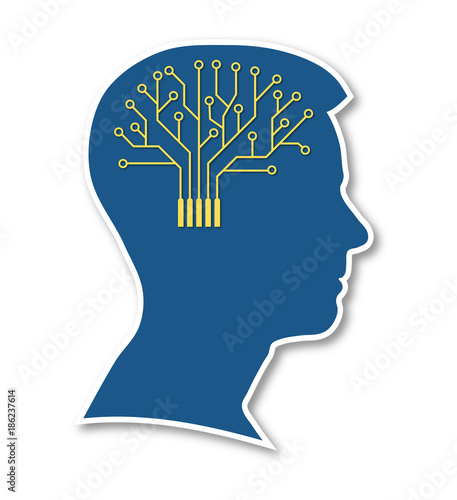 Boy silhouette with a brain printed circuit