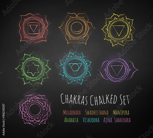 Chakras chalk drawn vector set