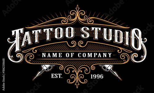Vintage tattoo studio emblem_2 (for dark background)