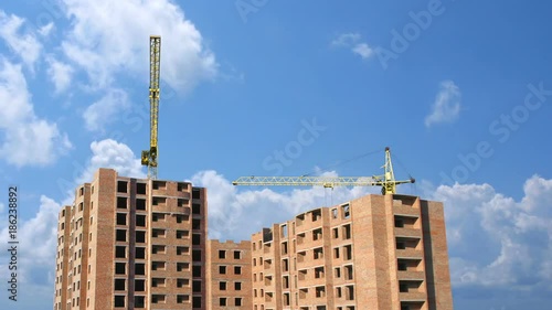 Complete construction time-lapse from start to finish on background of cloudy sky. Original color and design changed, wide angle, 1080p
