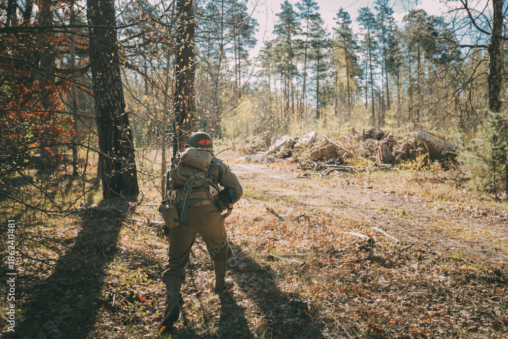 Re-enactor Dressed As Soldier Of United States Of America Infantry