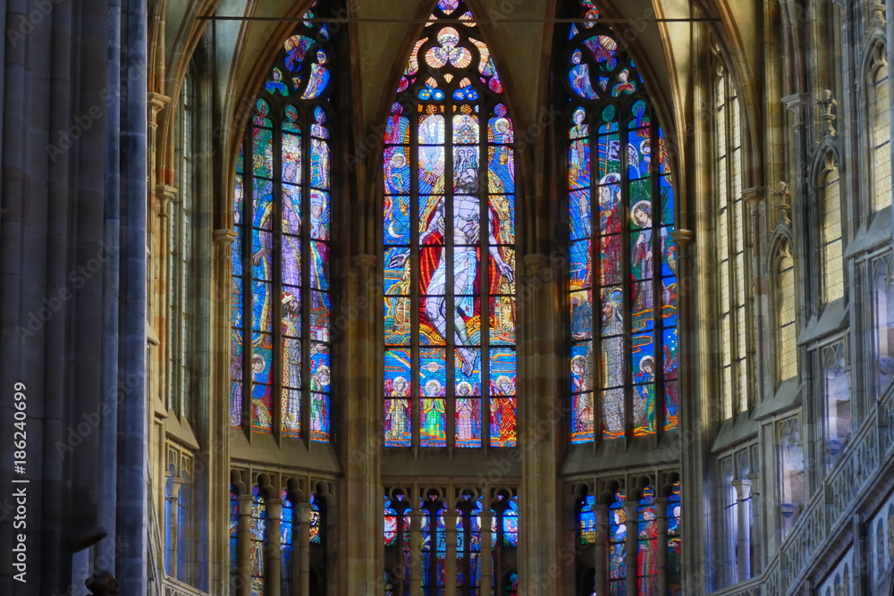 Huge Stained Glass Window at St. Vitus Cathedral Prague