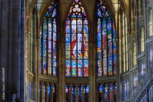 Huge Stained Glass Window at St. Vitus Cathedral Prague