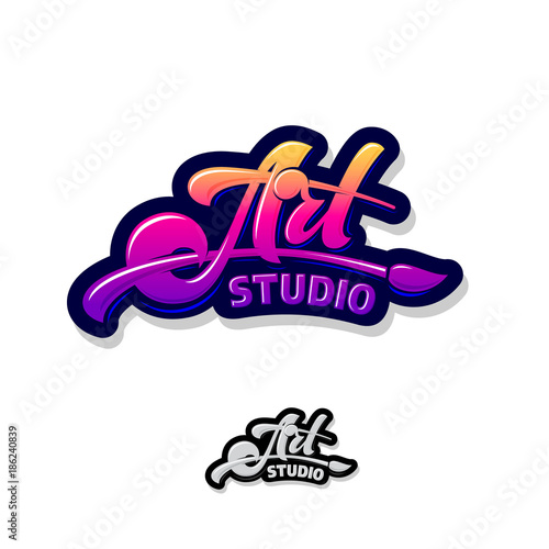 Art studio logo. Artistic school emblem. Typography. Beautiful letters and a brush.