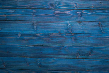 Wooden texture blue background. Top view. Copy space.
