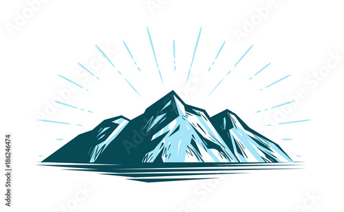 Mountain landscape, rock. Nature vector illustration