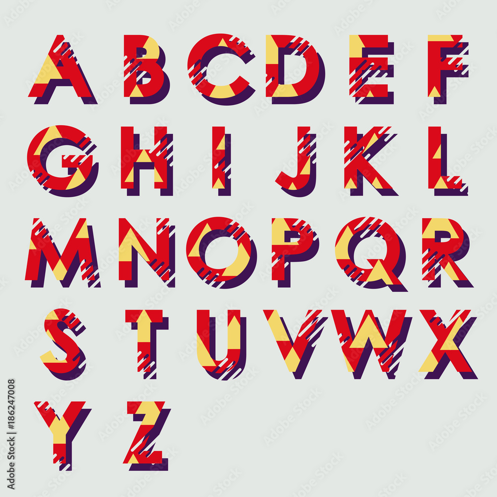 Modern linear typographic alphabet in a set. Contains vibrant colors and minimal design. Letters from A to Z. Vector Illustration. Modern linear typographic alphabet in a set. Contains vibrant colors and minimal design. Letters from A to Z. Vector Illustration.