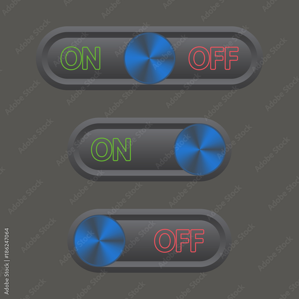 Icon set On and Off Toggle switch button. Vector illustration. Icon set On and Off Toggle switch button. Vector illustration.