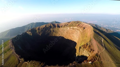 Aerial view, Full crater of the volcano Vesuvius, Italy, Naples, Epic volcano footage from height photo