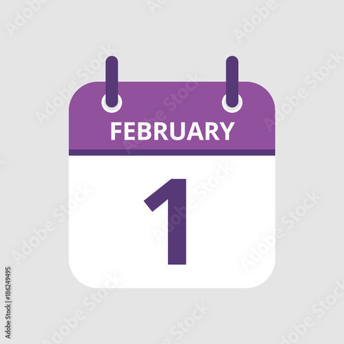 Flat icon calendar 1st of February isolated on gray background. Vector illustration.