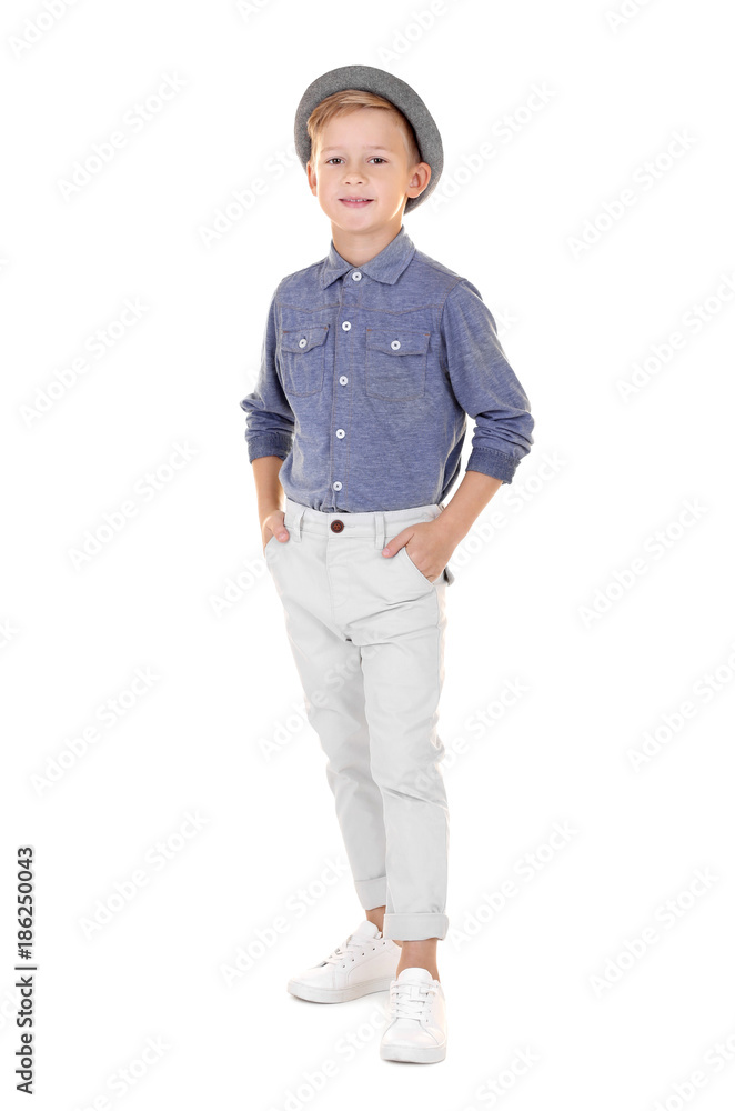 Cute fashionable boy on white background Cute fashionable boy on white background