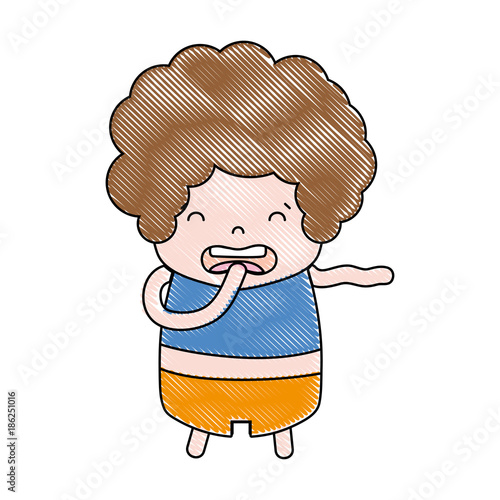 grated boy with curly hair and disgusted face