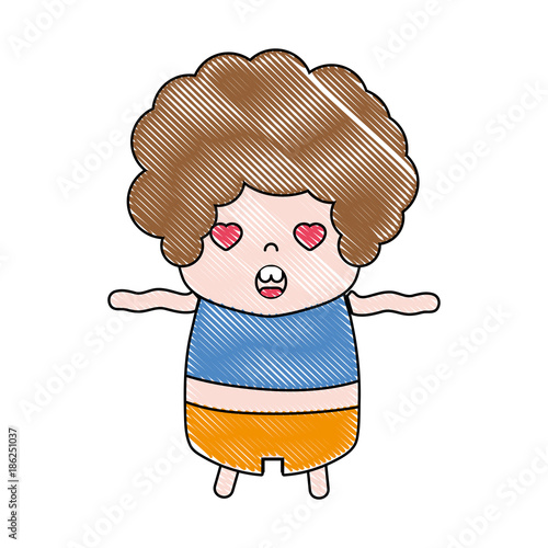 grated boy with curly hair and in love face