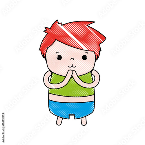 grated boy with hairstyle design and tender face