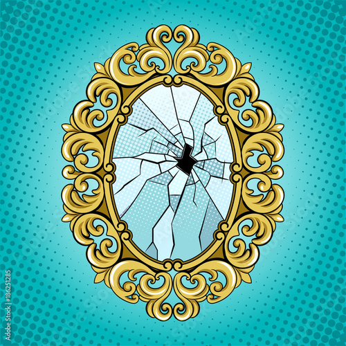 Broken mirror pop art vector illustration