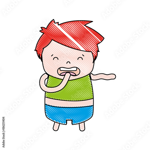 grated boy with hairstyle design and disgusted face