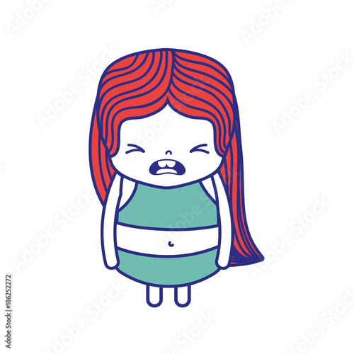 colorful girl wth long hair and pity face