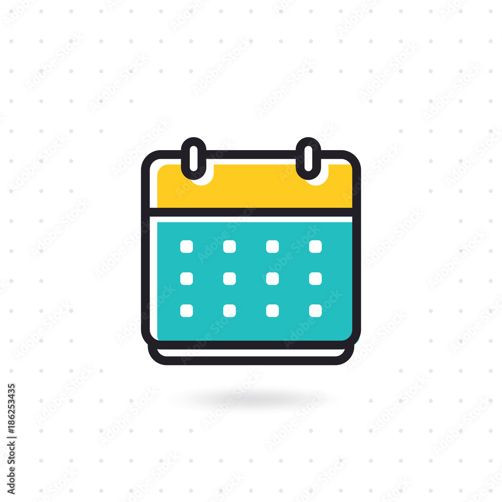 Calendar flat vector icon. Calendar line vector icon on white background. Colored flat line vector illustration Calendar flat vector icon. Calendar line vector icon on white background. Colored flat line vector illustration