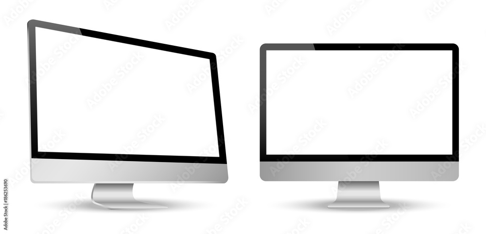 Computer screen view left and front isolated white background Computer screen view left and front isolated white background