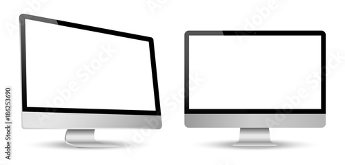 Computer screen view left and front isolated white background