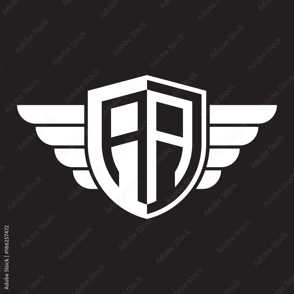 Initial two letter logo shield with wing Initial two letter logo shield with wing