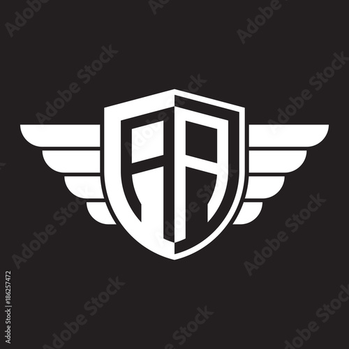 Initial two letter logo shield with wing