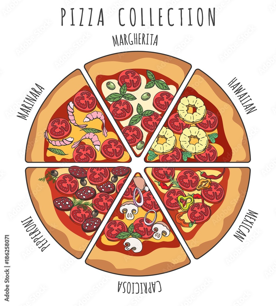 Pizza Slice Collection Margherita And Pepperoni Hawaiian And Mexican
