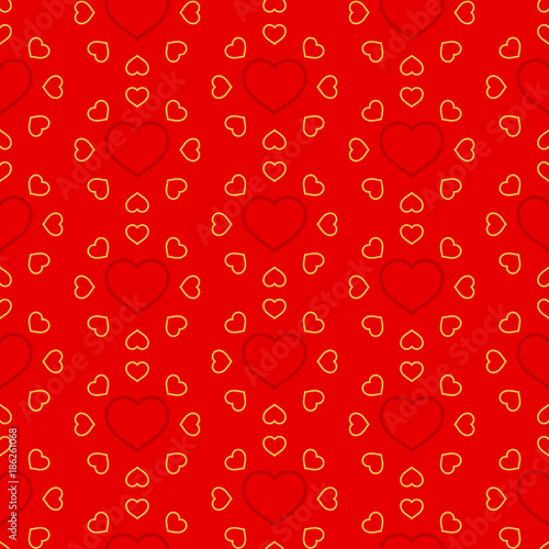 Vector illustration of hearts. Seamless pattern for Valentine's Day. Red background.