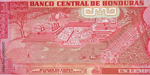 Bilde på lerret Copan on Honduras currency 1 lempira (2010) banknote close up, Honduran money closeup