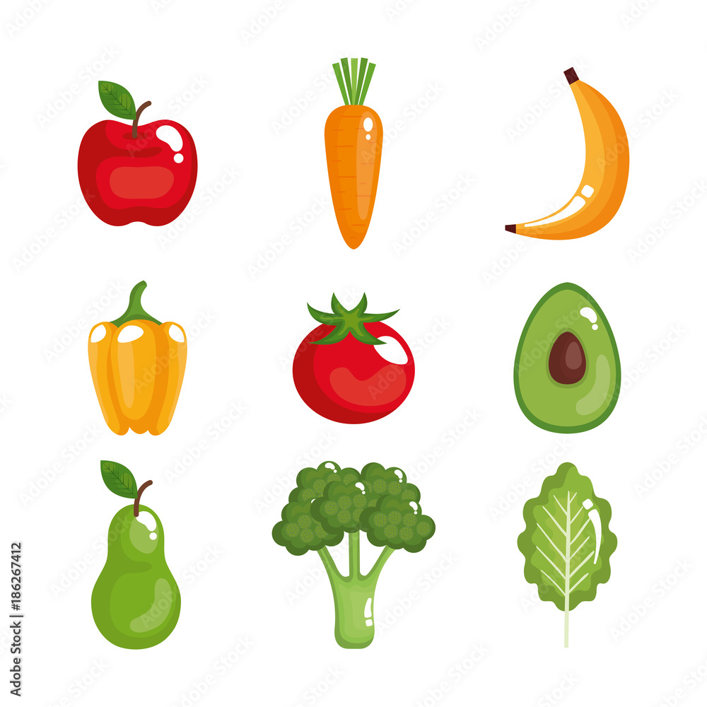 healthy food set icons healthy food set icons