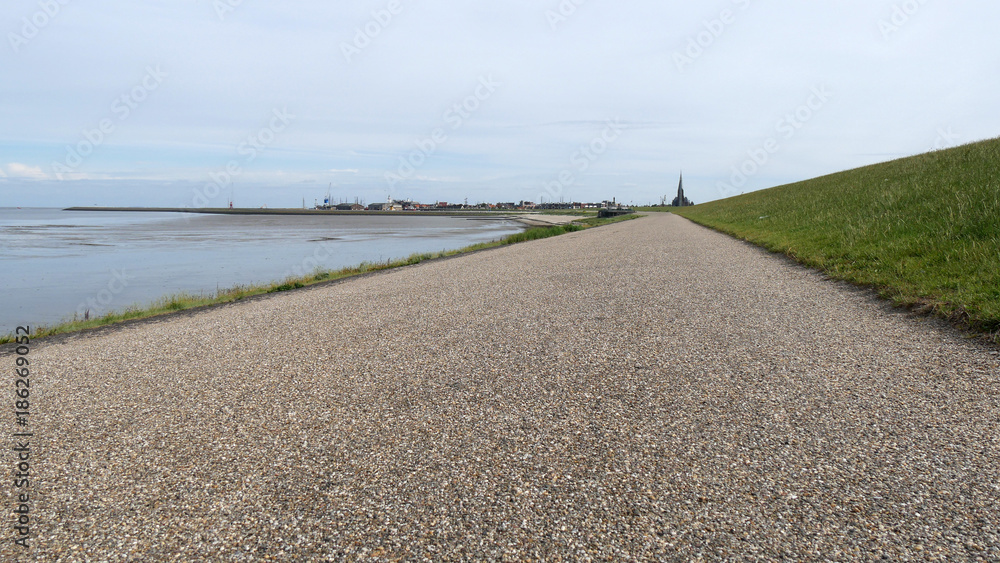 Fototapeta premium Argine in Frisia sul mare di Wadden