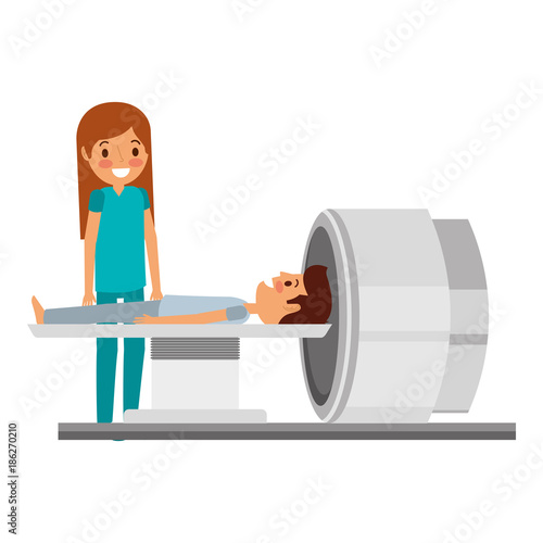 tomography scanner machine with patient and doctor vector illustration