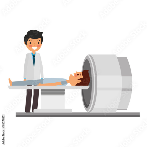 tomography scanner machine with patient and doctor vector illustration
