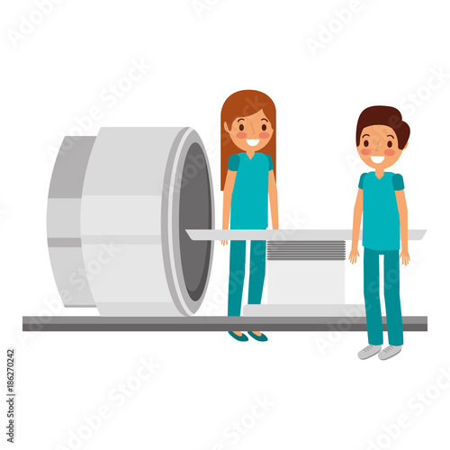 tomography scanner machine with medical professional vector illustration