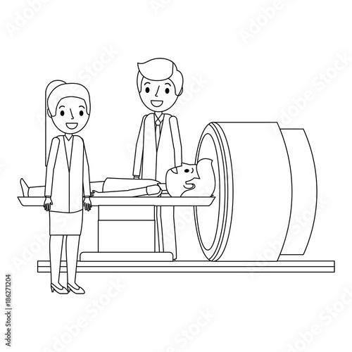 tomography scanner machine with patient and doctor vector illustration