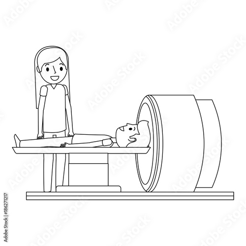 tomography scanner machine with patient and doctor vector illustration