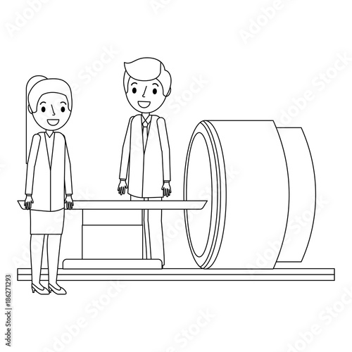 tomography scanner machine with medical professional vector illustration
