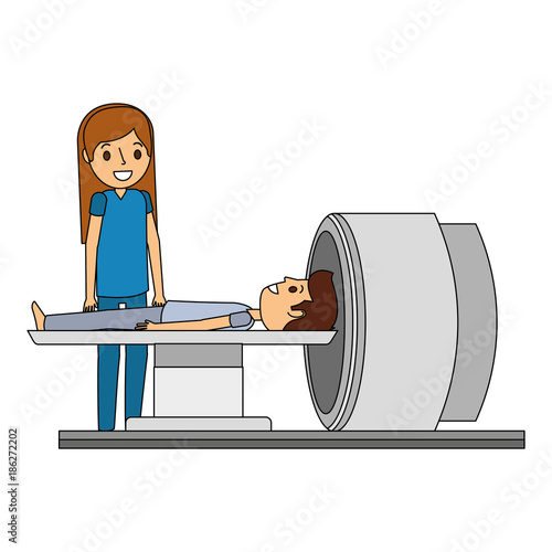 tomography scanner machine with patient and doctor vector illustration
