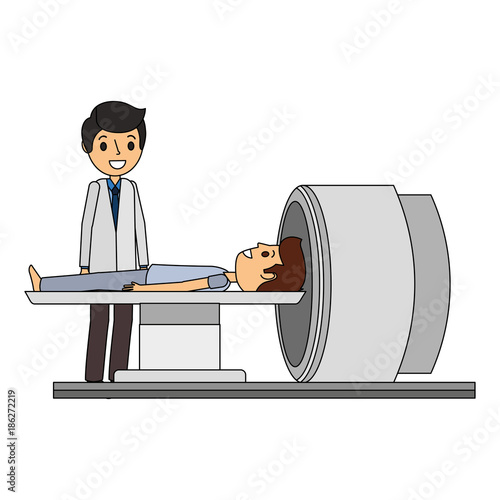 tomography scanner machine with patient and doctor vector illustration