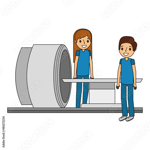 tomography scanner machine with medical professional vector illustration
