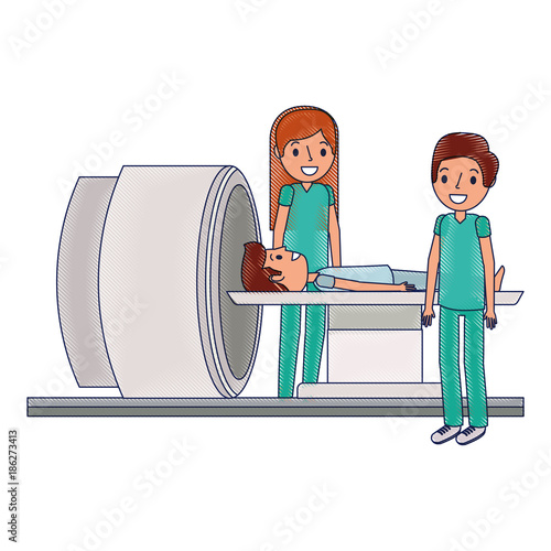 tomography scanner machine with patient and doctor vector illustration