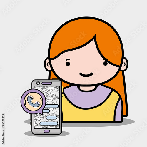 girl with smartphone whatsapp app to call and chat