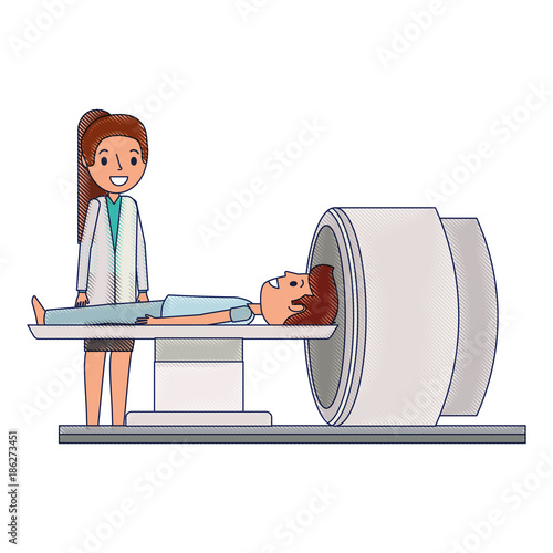tomography scanner machine with patient and doctor vector illustration
