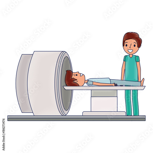 tomography scanner machine with patient and doctor vector illustration