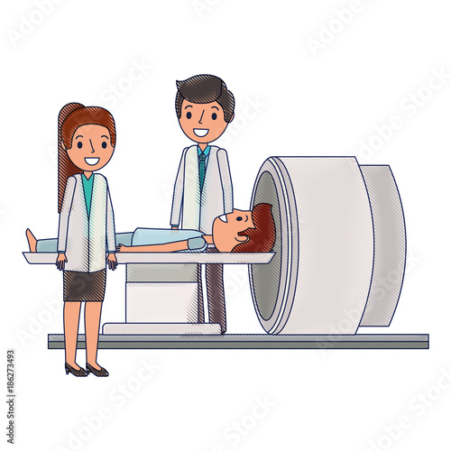 tomography scanner machine with patient and doctor vector illustration