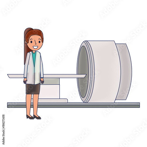 tomography scanner machine with medical professional vector illustration